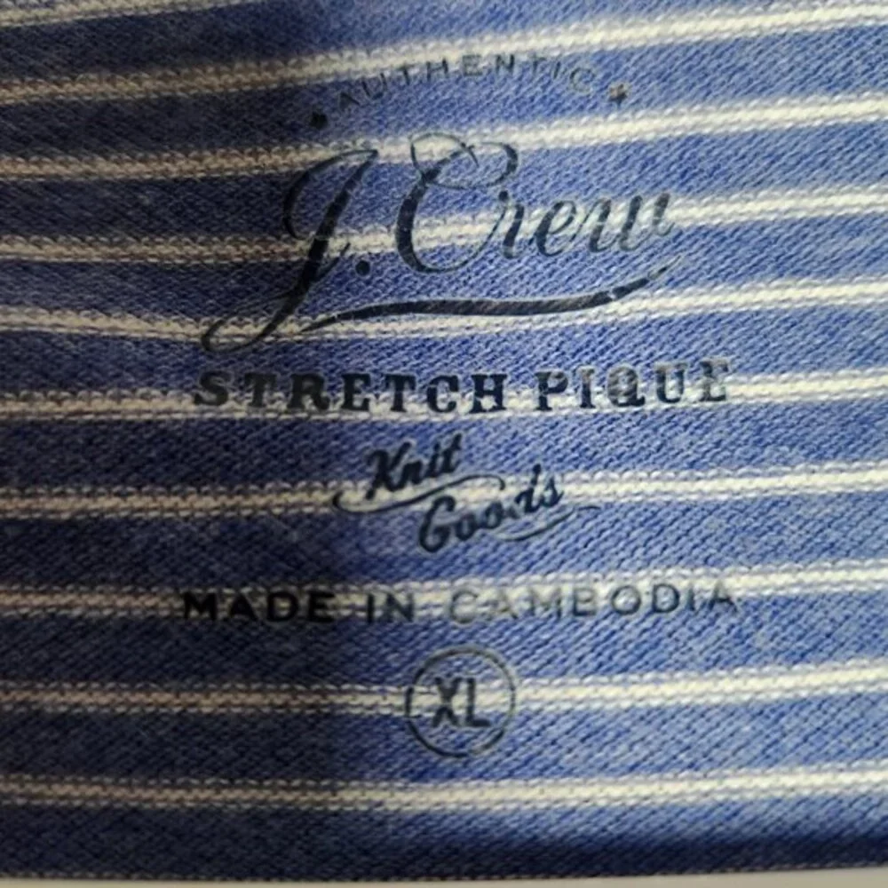 J Crew Polo Shirt Mens XL‎ Performance Short Sleeve White Blue Striped Golf